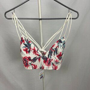 NWT Free People Bathing Suit Bikini Top Stretchy Tropical Blue Pink White S/M
